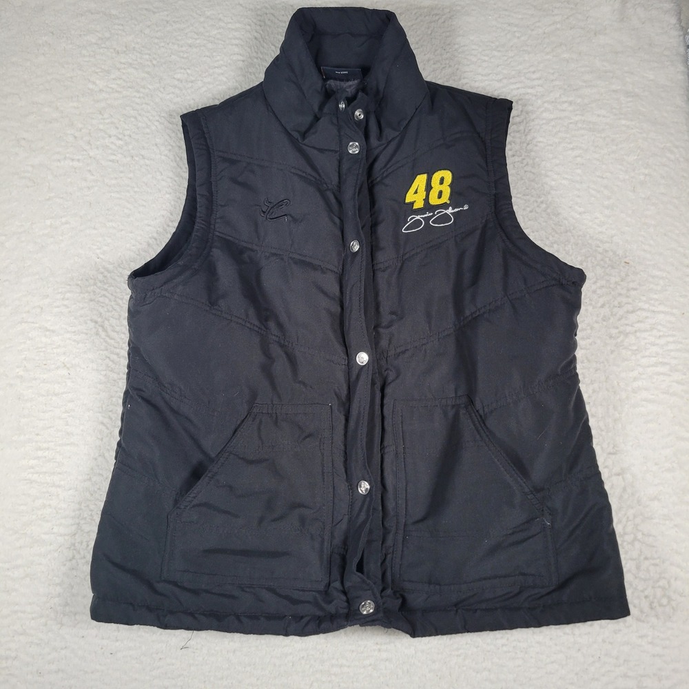 Chase Authentics Puffer Vest Mens M Black Jimmie Johnson 48 NASCAR Quilted Snap